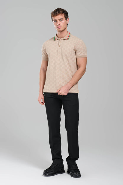 Gucci GG Monogram Polo Shirt – Beige/Web Collar