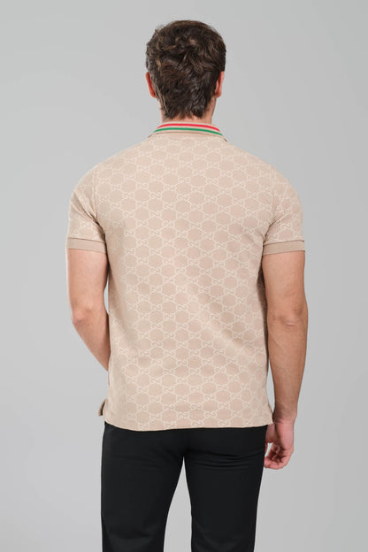 Gucci GG Monogram Polo Shirt – Beige/Web Collar