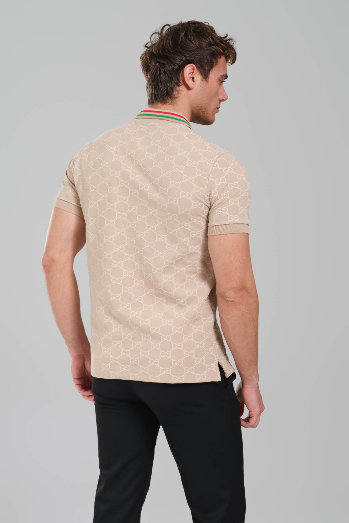 Gucci GG Monogram Polo Shirt – Beige/Web Collar
