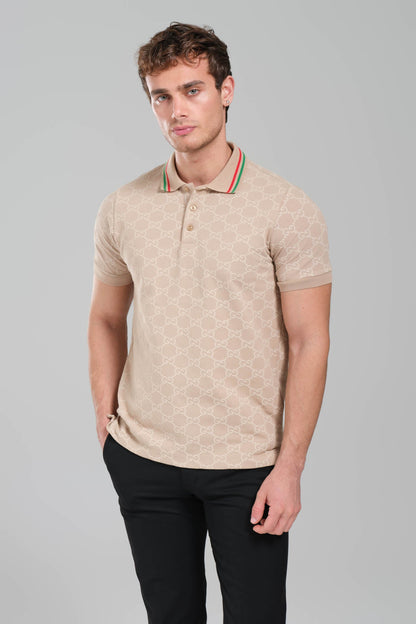 Gucci GG Monogram Polo Shirt – Beige/Web Collar