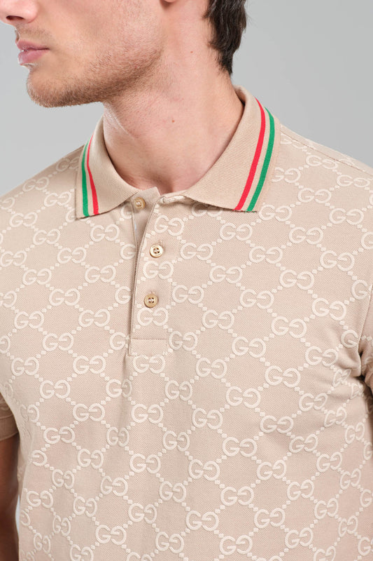 Gucci GG Monogram Polo Shirt – Beige/Web Collar