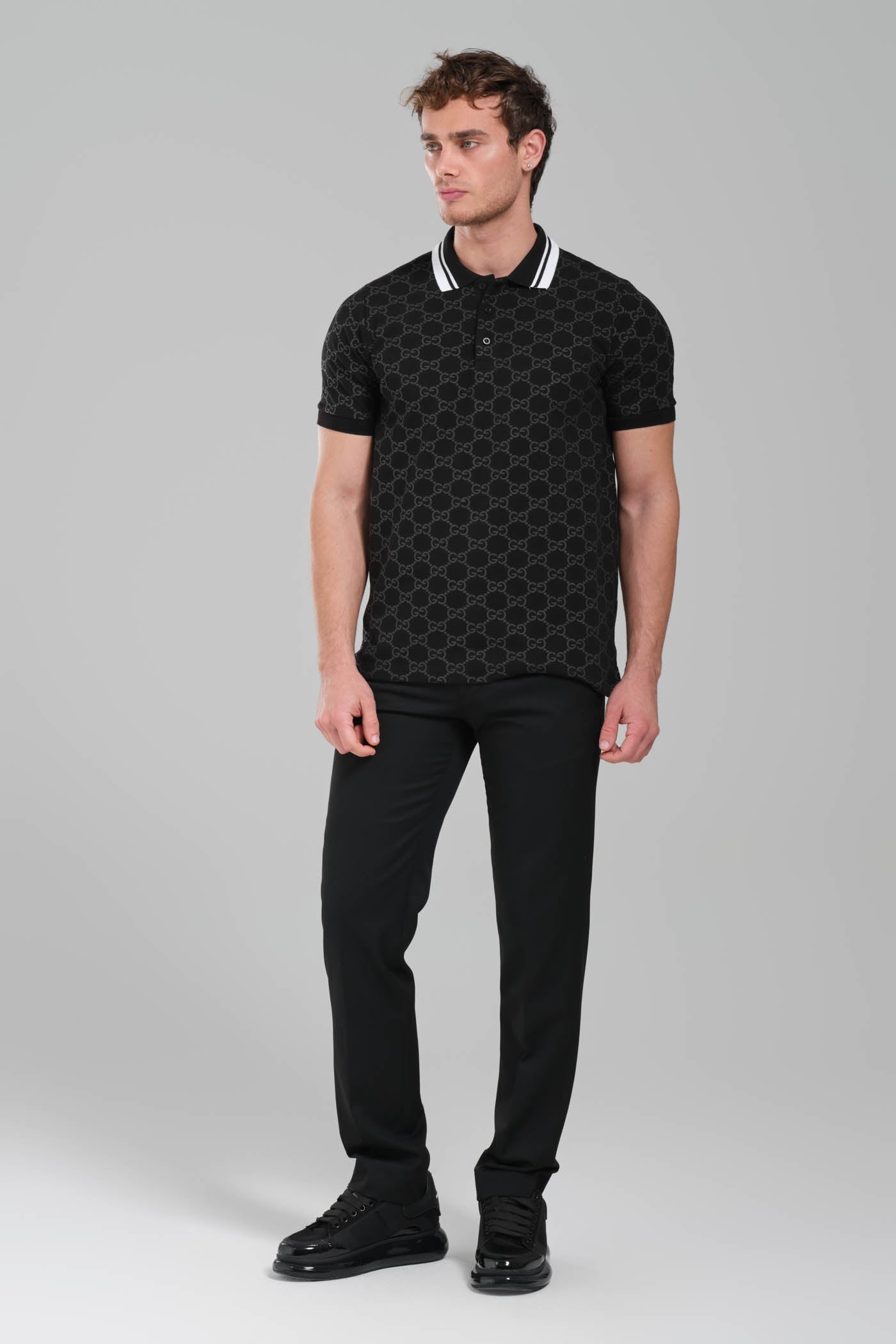 Gucci GG Monogram Polo Shirt – Black/White Trim
