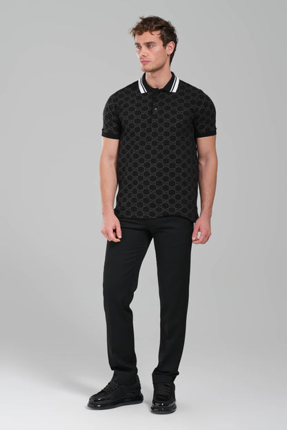 Gucci GG Monogram Polo Shirt – Black/White Trim