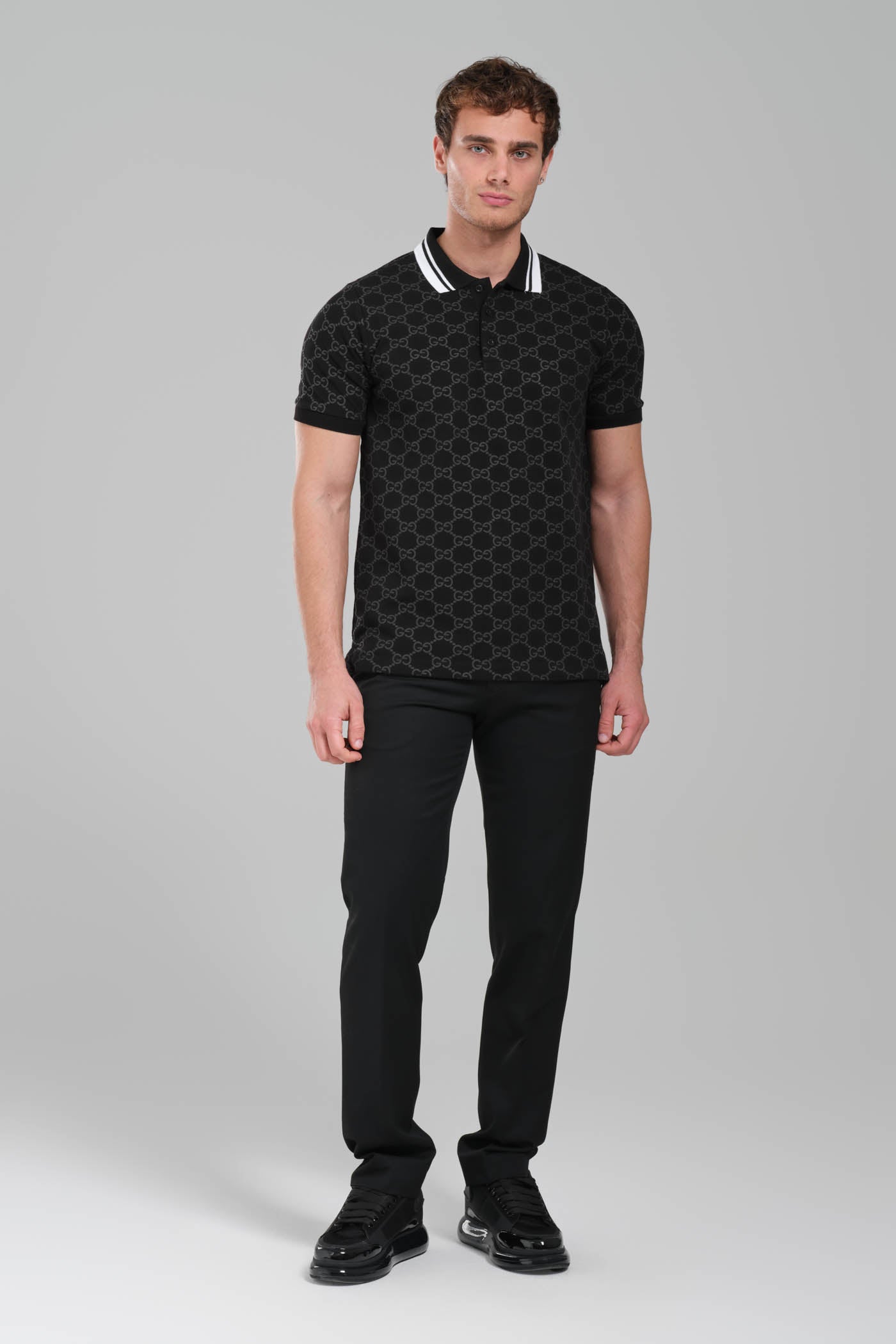 Gucci GG Monogram Polo Shirt – Black/White Trim
