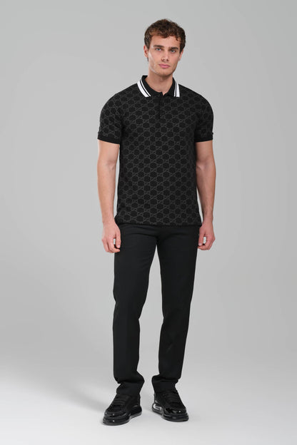 Gucci GG Monogram Polo Shirt – Black/White Trim