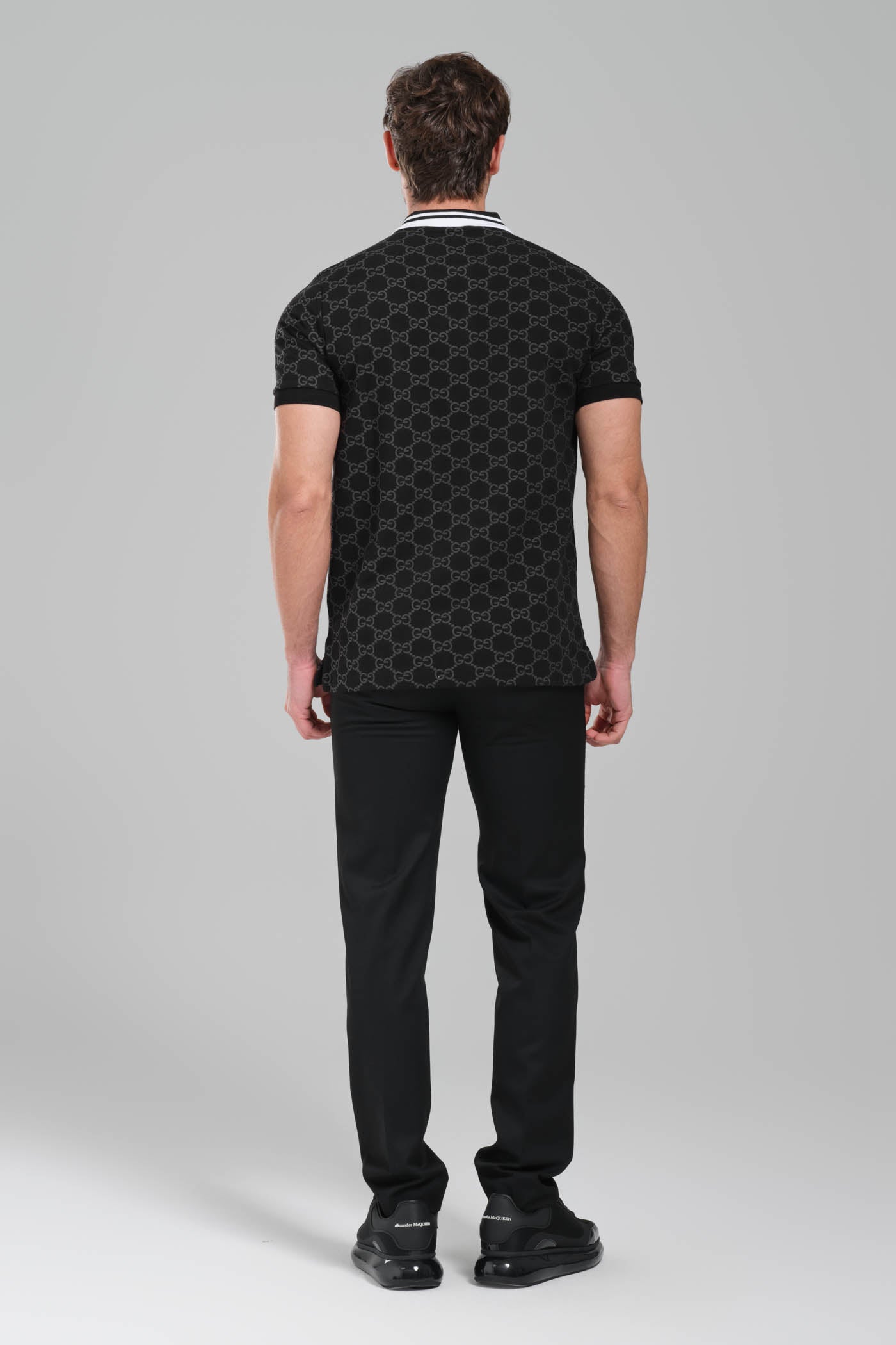 Gucci GG Monogram Polo Shirt – Black/White Trim