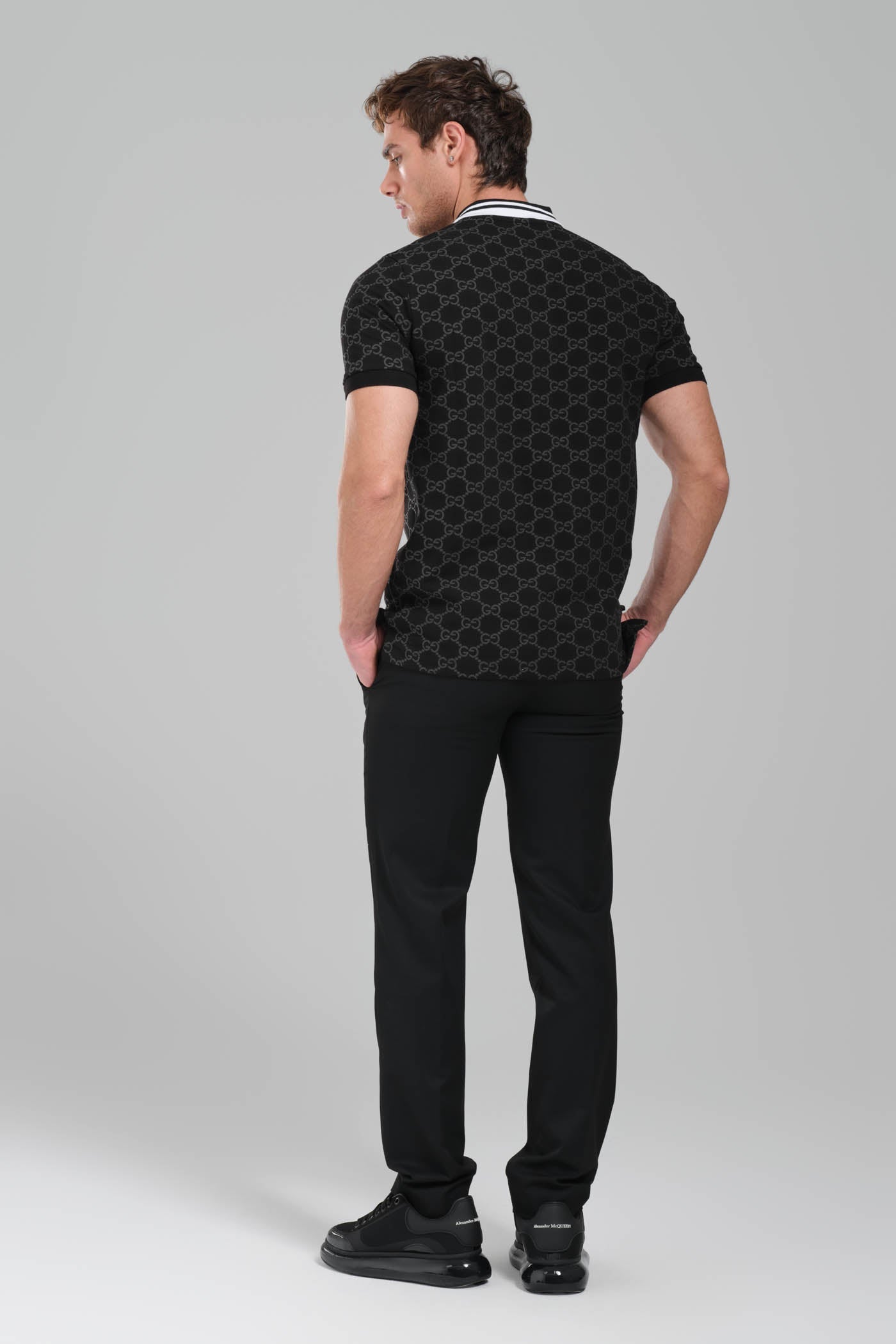 Gucci GG Monogram Polo Shirt – Black/White Trim