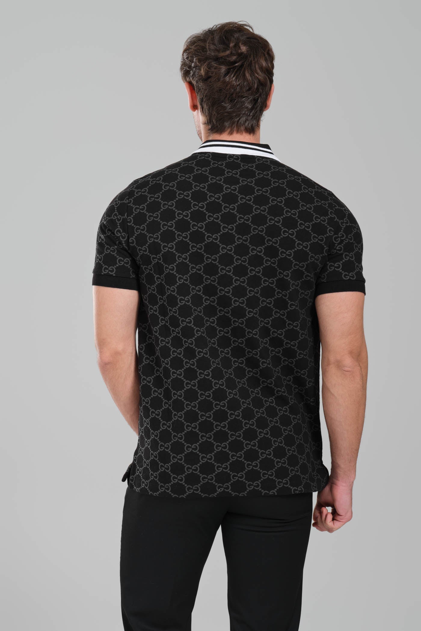 Gucci GG Monogram Polo Shirt – Black/White Trim