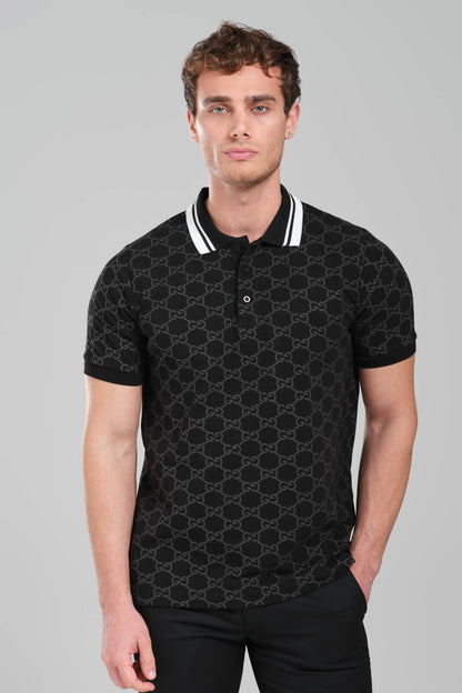 Gucci GG Monogram Polo Shirt – Black/White Trim