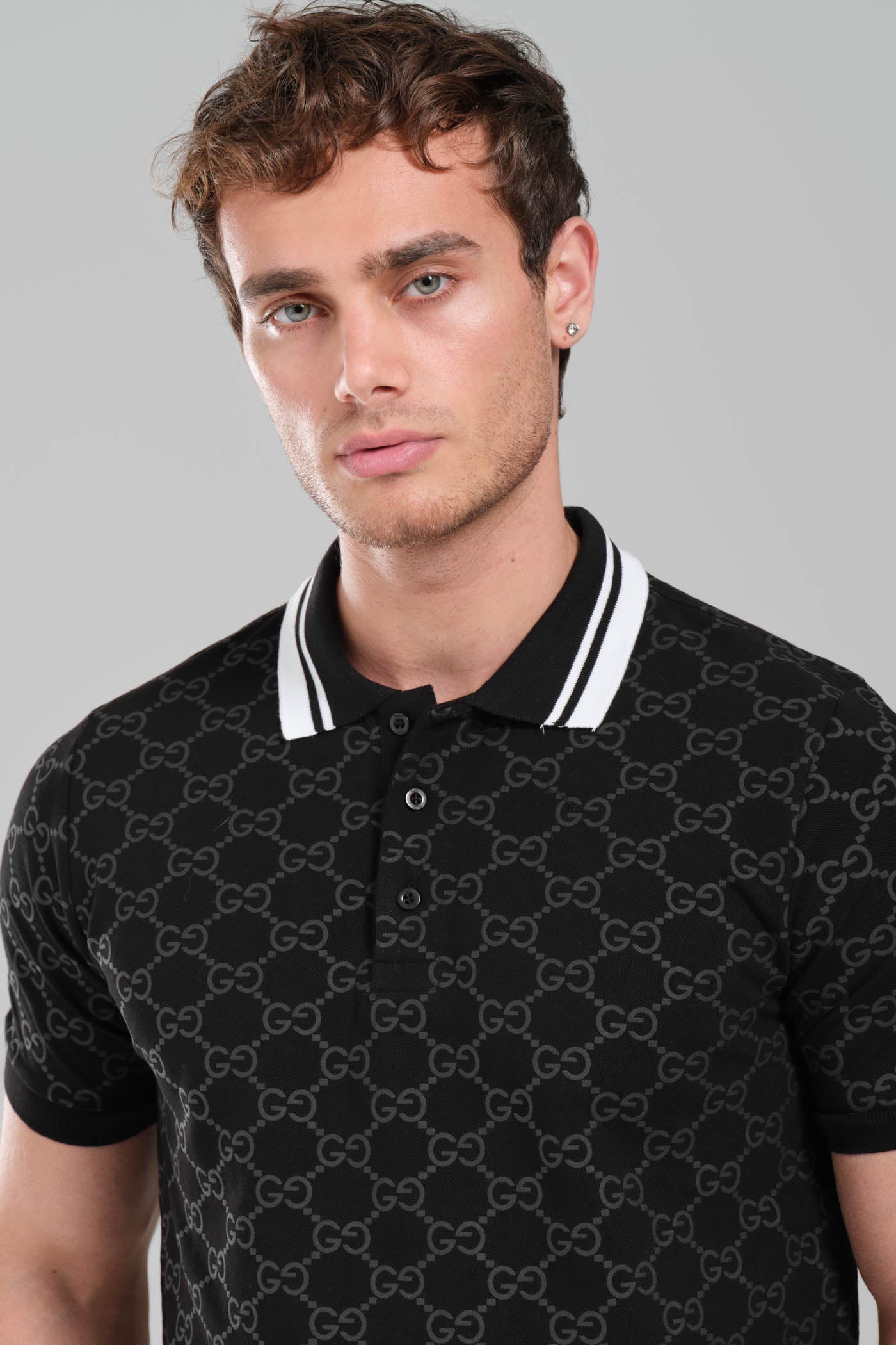 Gucci GG Monogram Polo Shirt – Black/White Trim