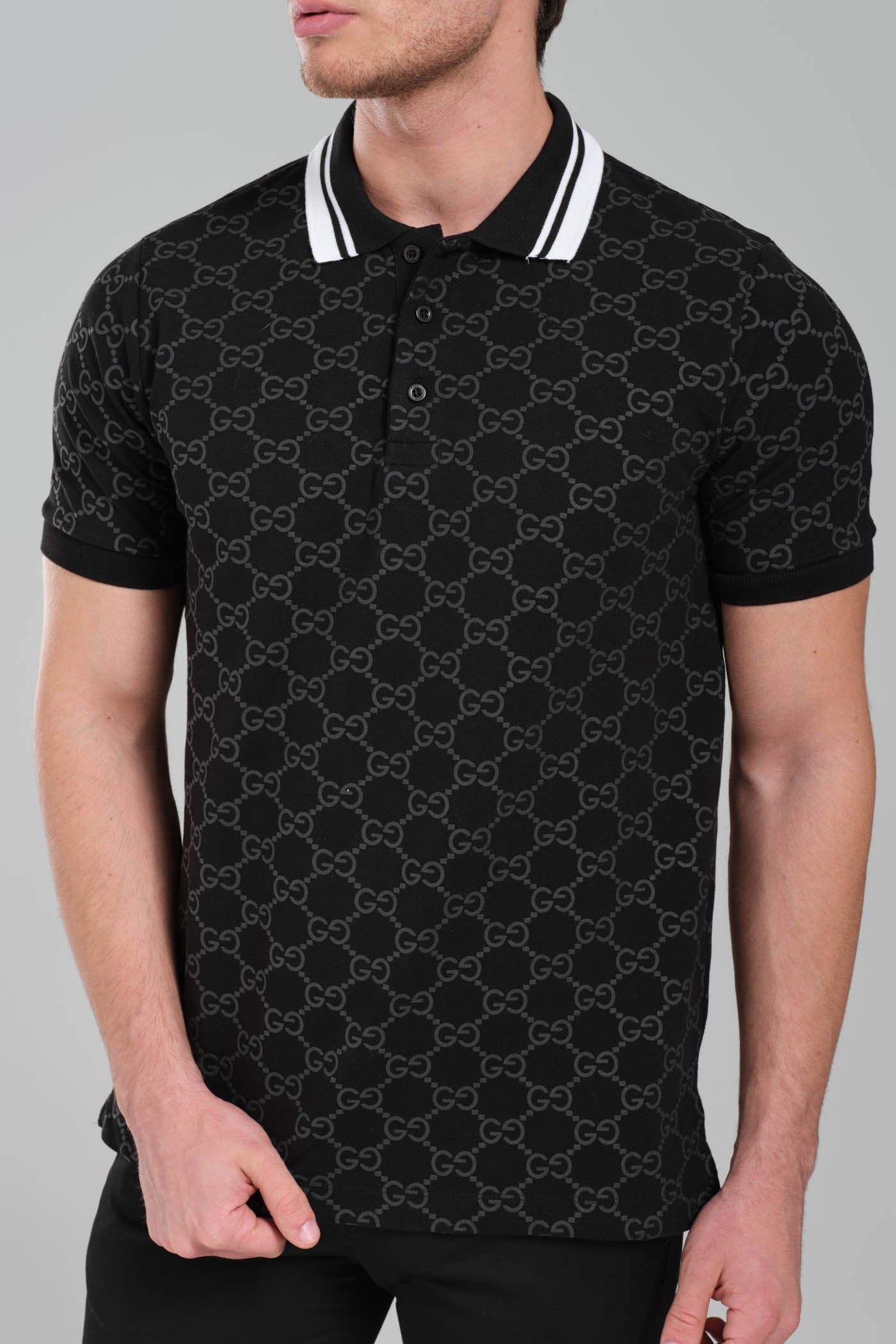 Gucci GG Monogram Polo Shirt – Black/White Trim