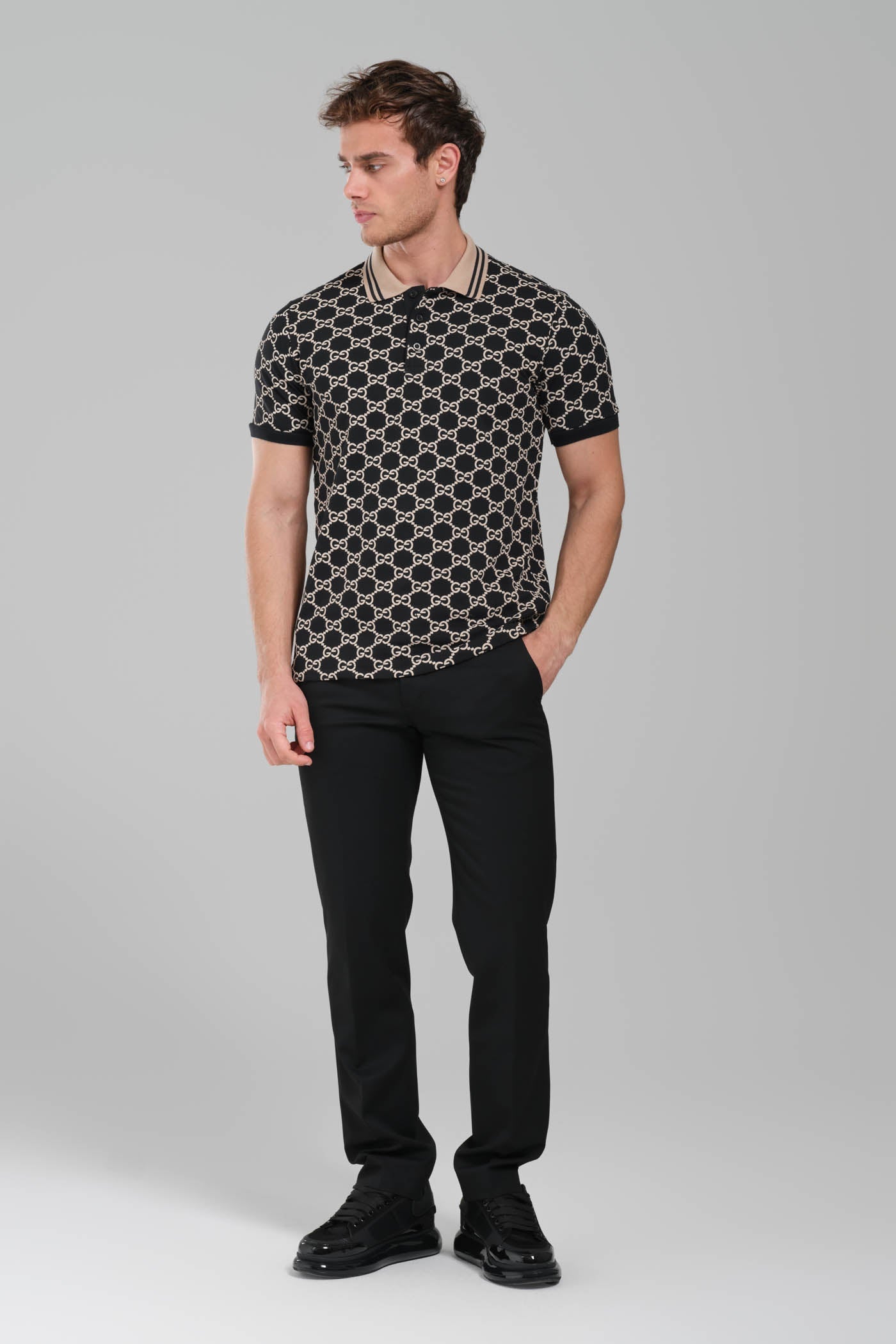 Gucci GG Monogram Polo Shirt – Black/Beige