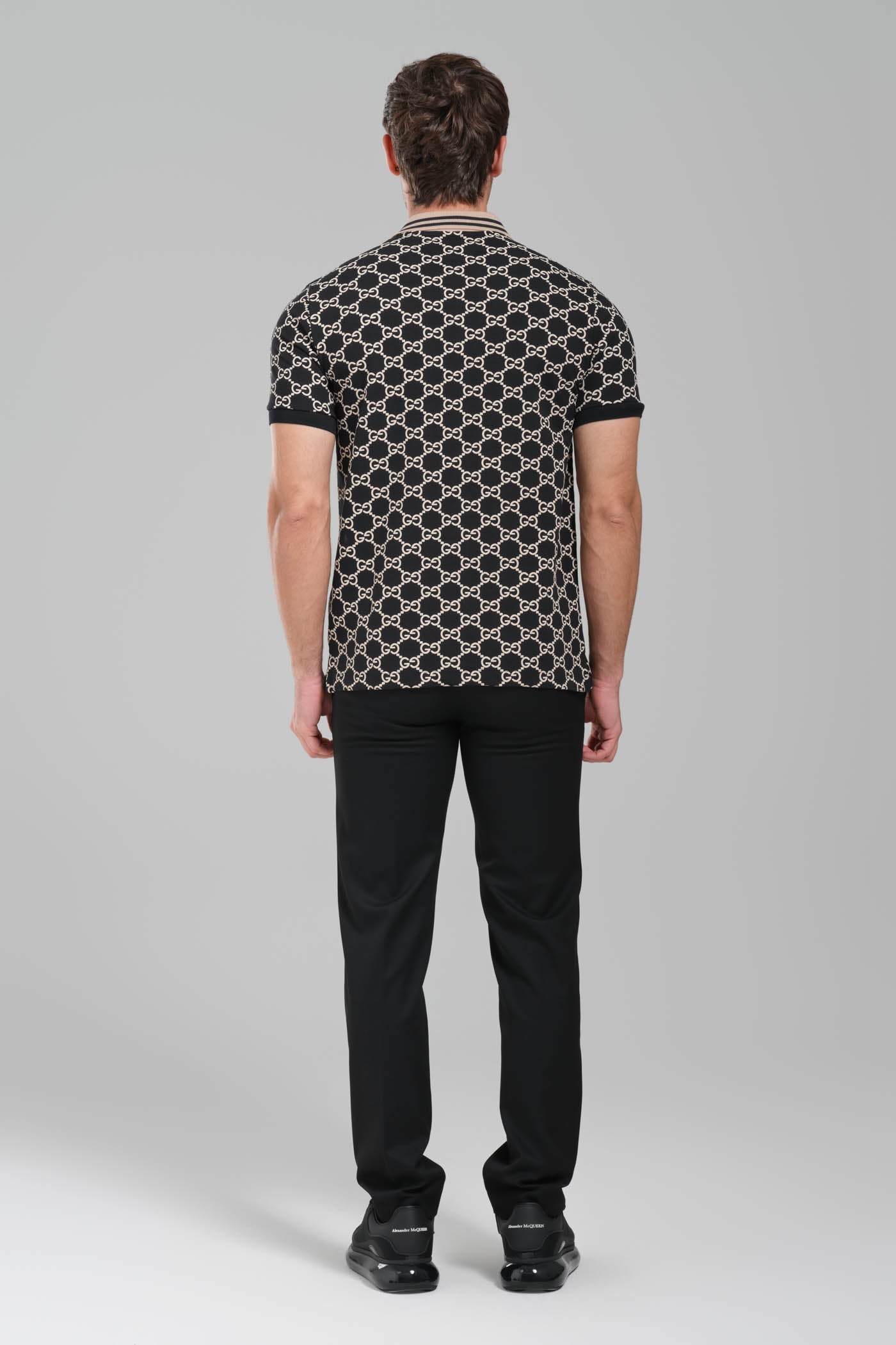 Gucci GG Monogram Polo Shirt – Black/Beige