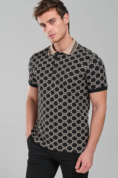 Gucci GG Monogram Polo Shirt – Black/Beige