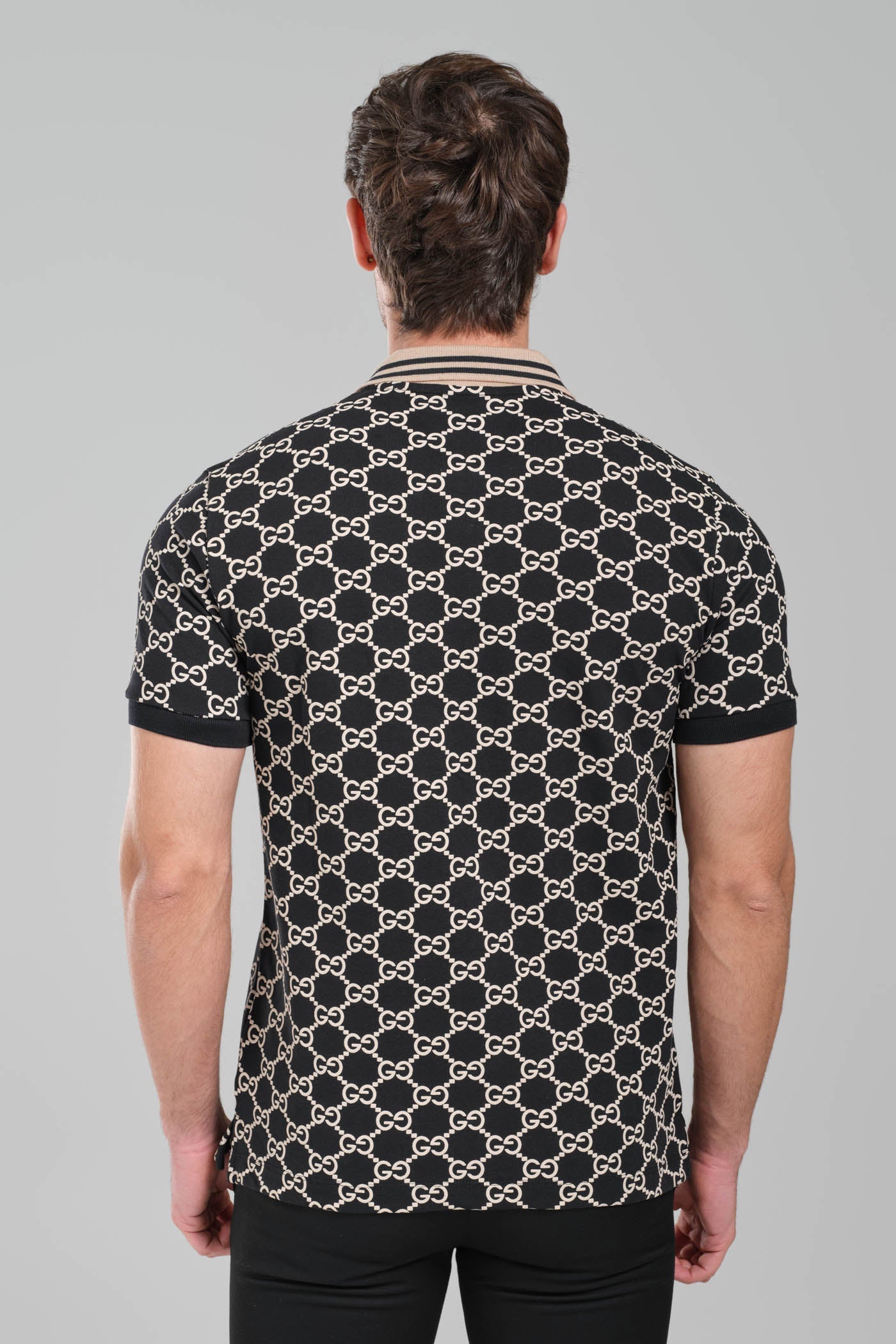 Gucci GG Monogram Polo Shirt – Black/Beige