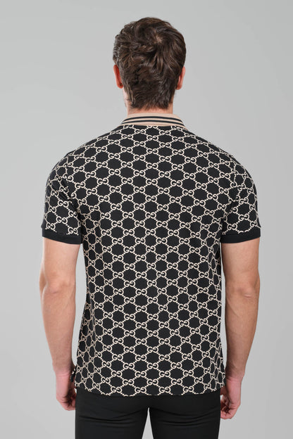 Gucci GG Monogram Polo Shirt – Black/Beige