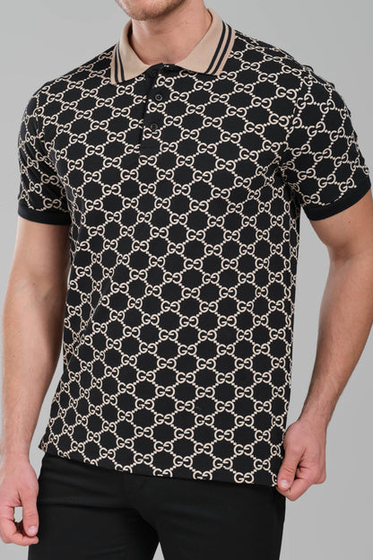 Gucci GG Monogram Polo Shirt – Black/Beige