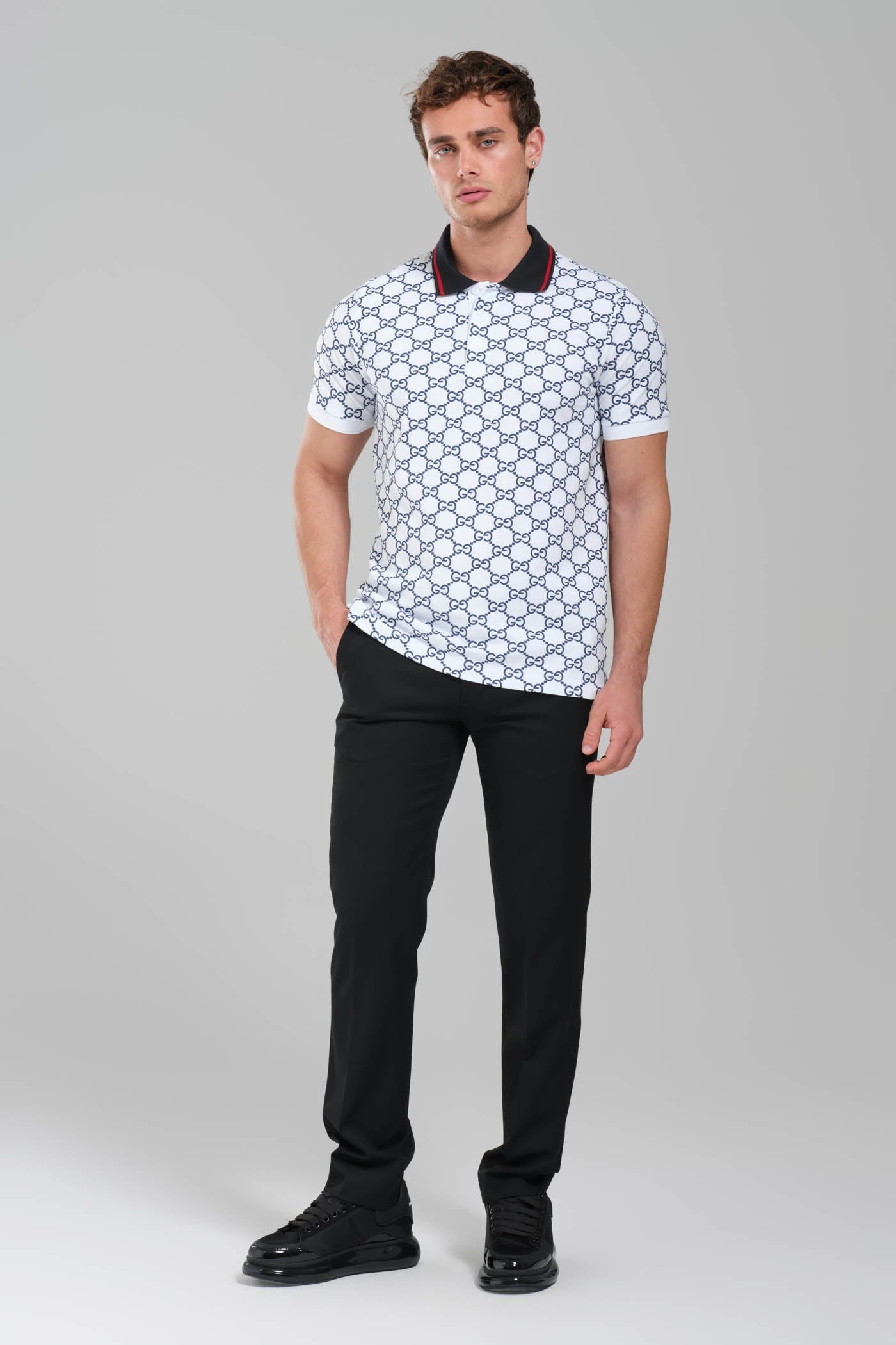 Gucci GG Monogram Polo Shirt – White/Navy.