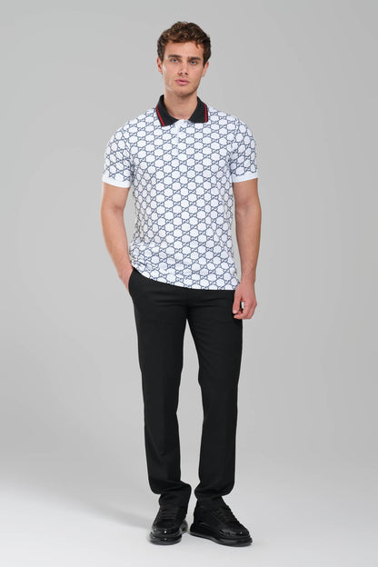 Gucci GG Monogram Polo Shirt – White/Navy.