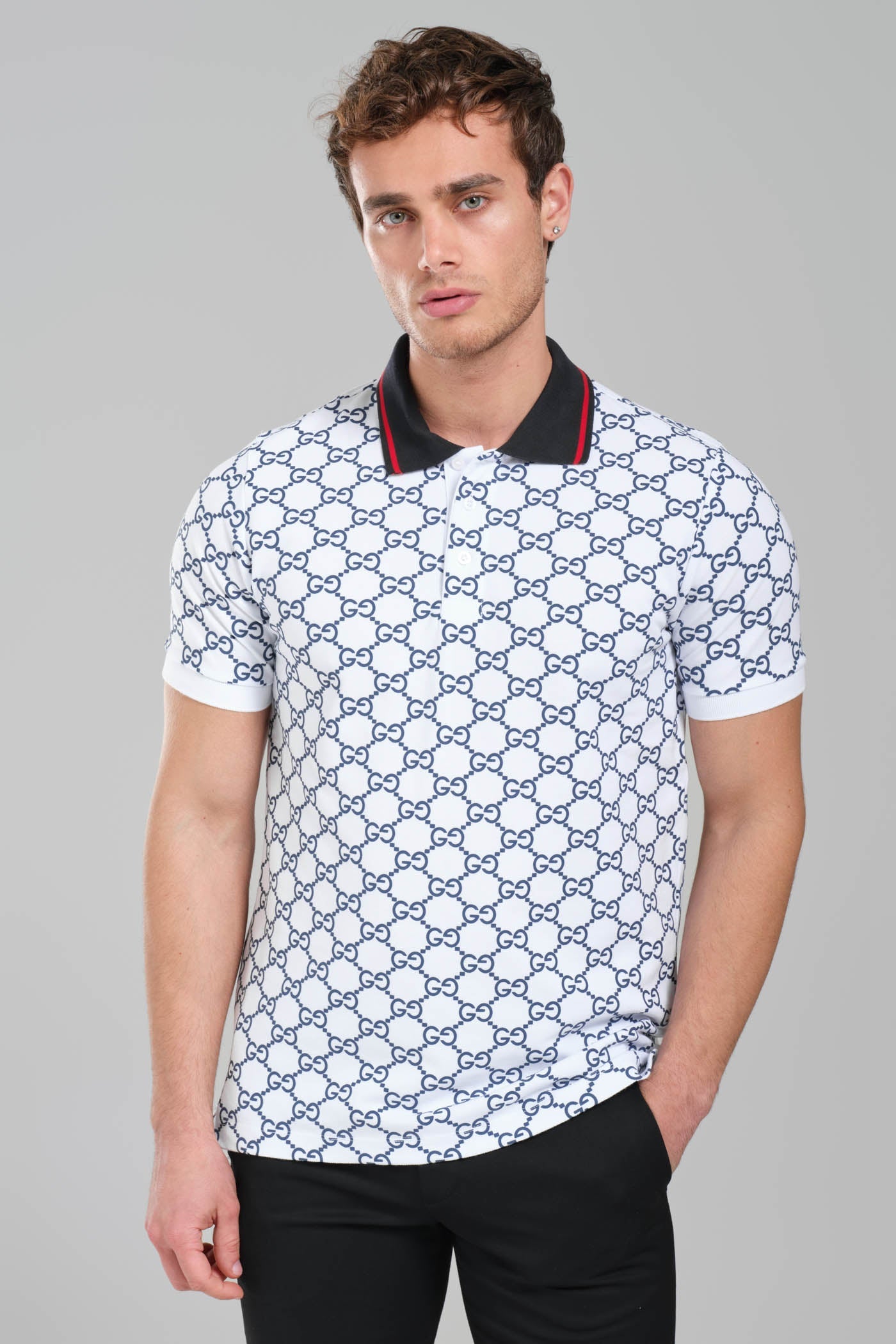Gucci GG Monogram Polo Shirt – White/Navy.