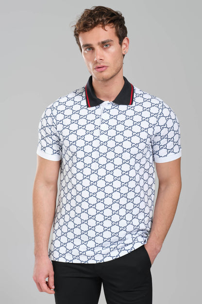 Gucci GG Monogram Polo Shirt – White/Navy.