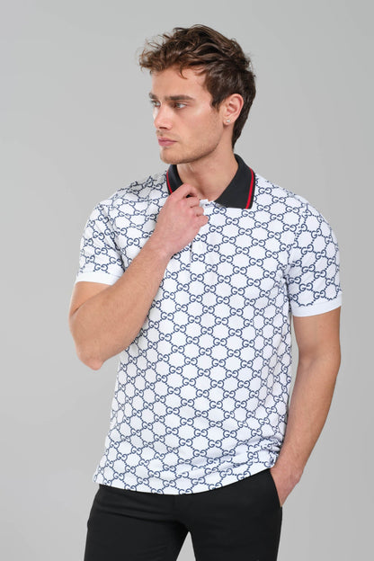 Gucci GG Monogram Polo Shirt – White/Navy.