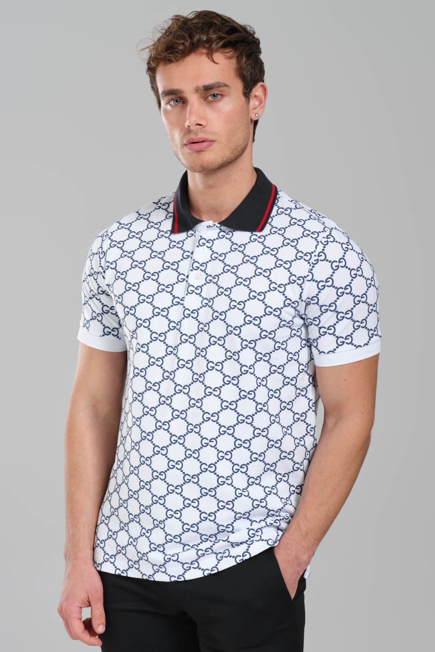 Gucci GG Monogram Polo Shirt – White/Navy.