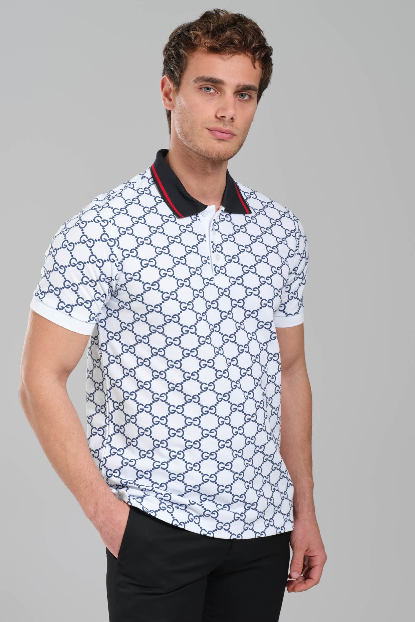 Gucci GG Monogram Polo Shirt – White/Navy.