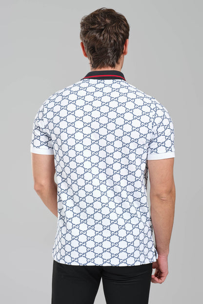 Gucci GG Monogram Polo Shirt – White/Navy.