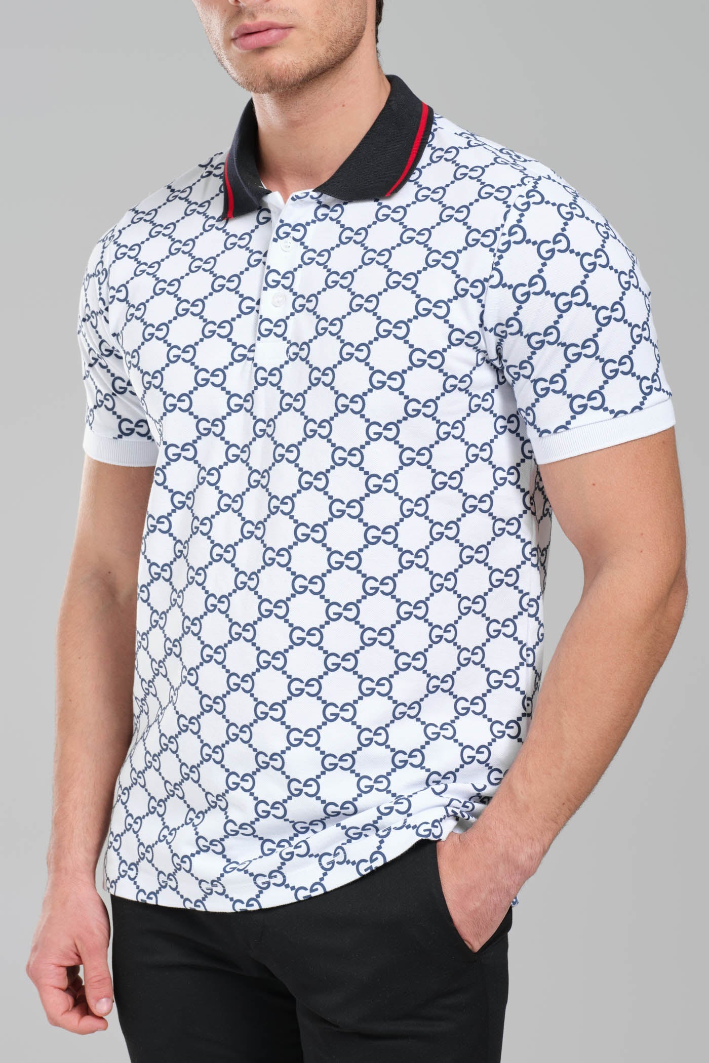 Gucci GG Monogram Polo Shirt – White/Navy.