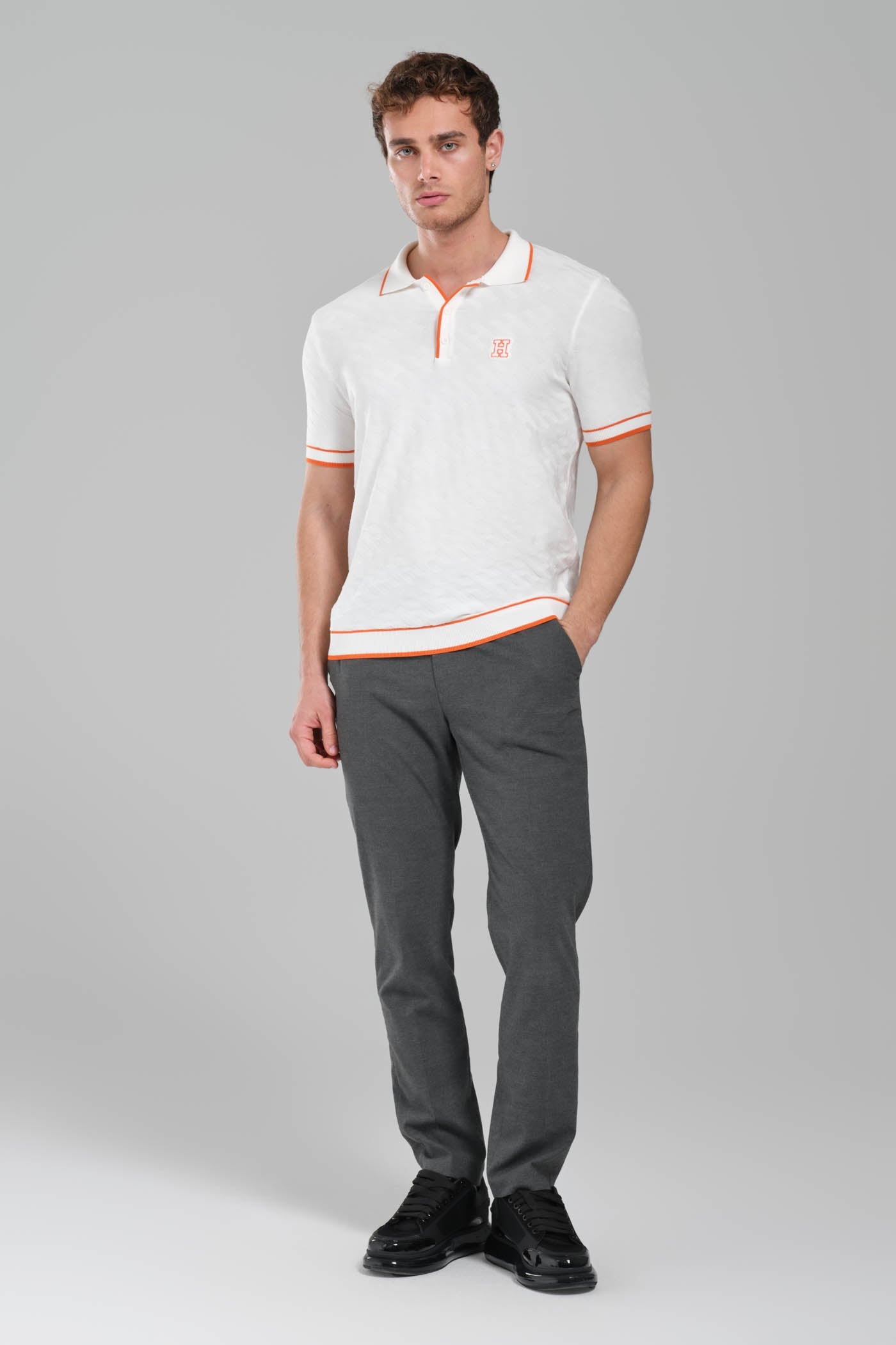 Hermes White Polo Shirt with Orange Details