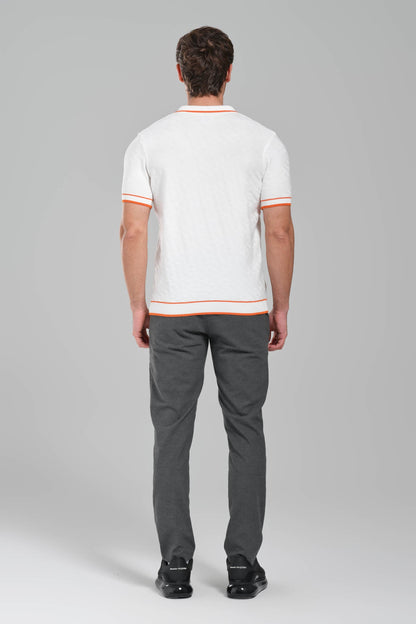 Hermes White Polo Shirt with Orange Details