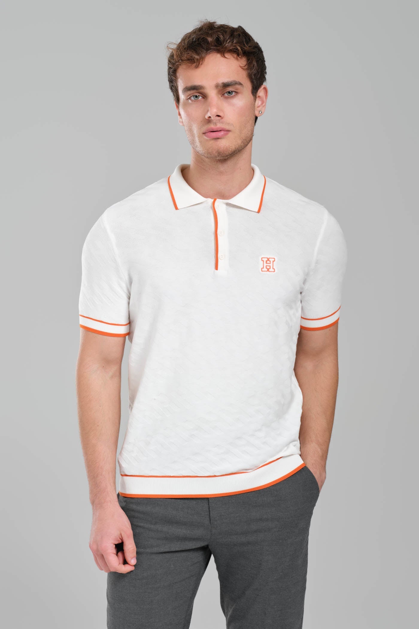 Hermes White Polo Shirt with Orange Details