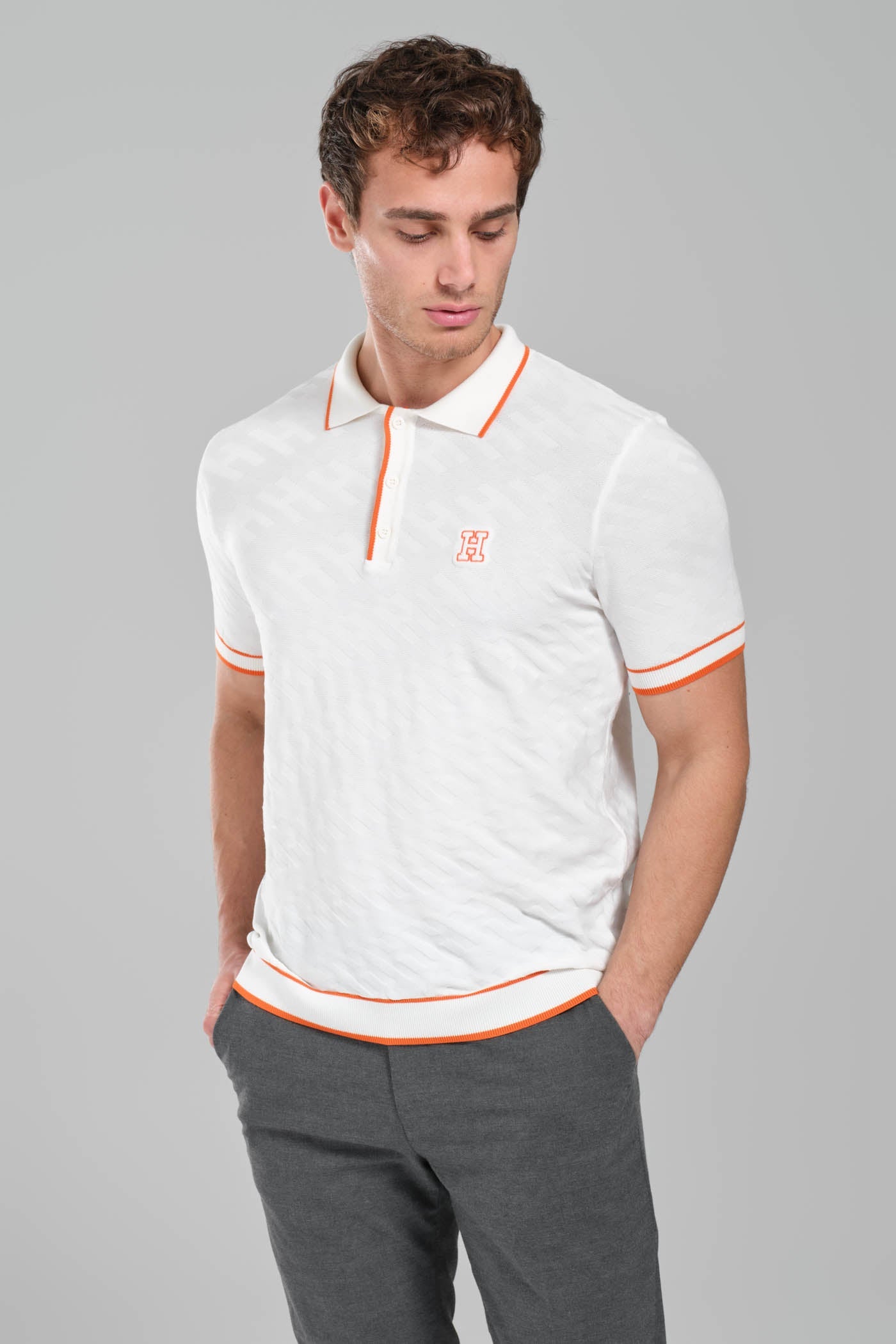 Hermes White Polo Shirt with Orange Details