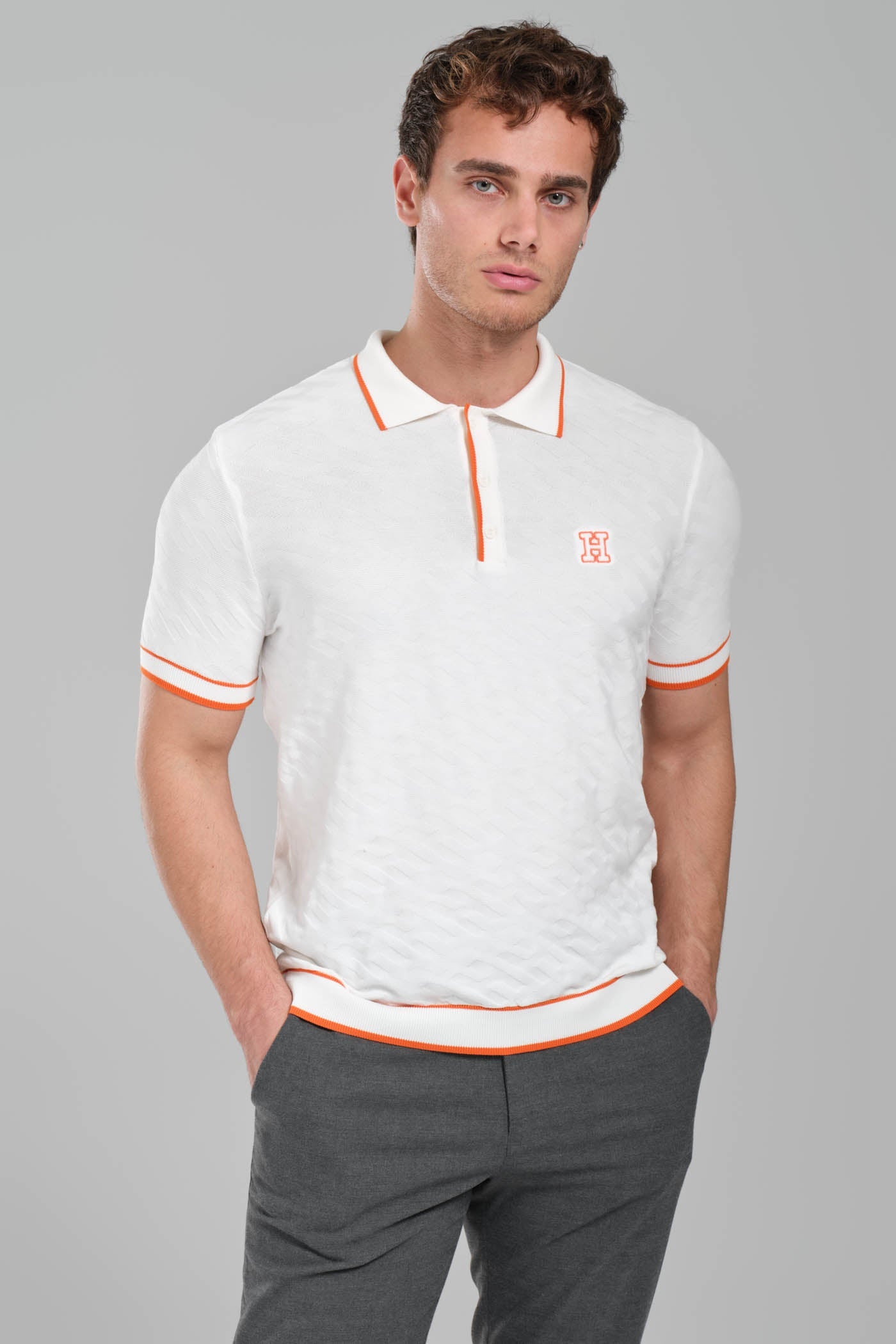 Hermes White Polo Shirt with Orange Details