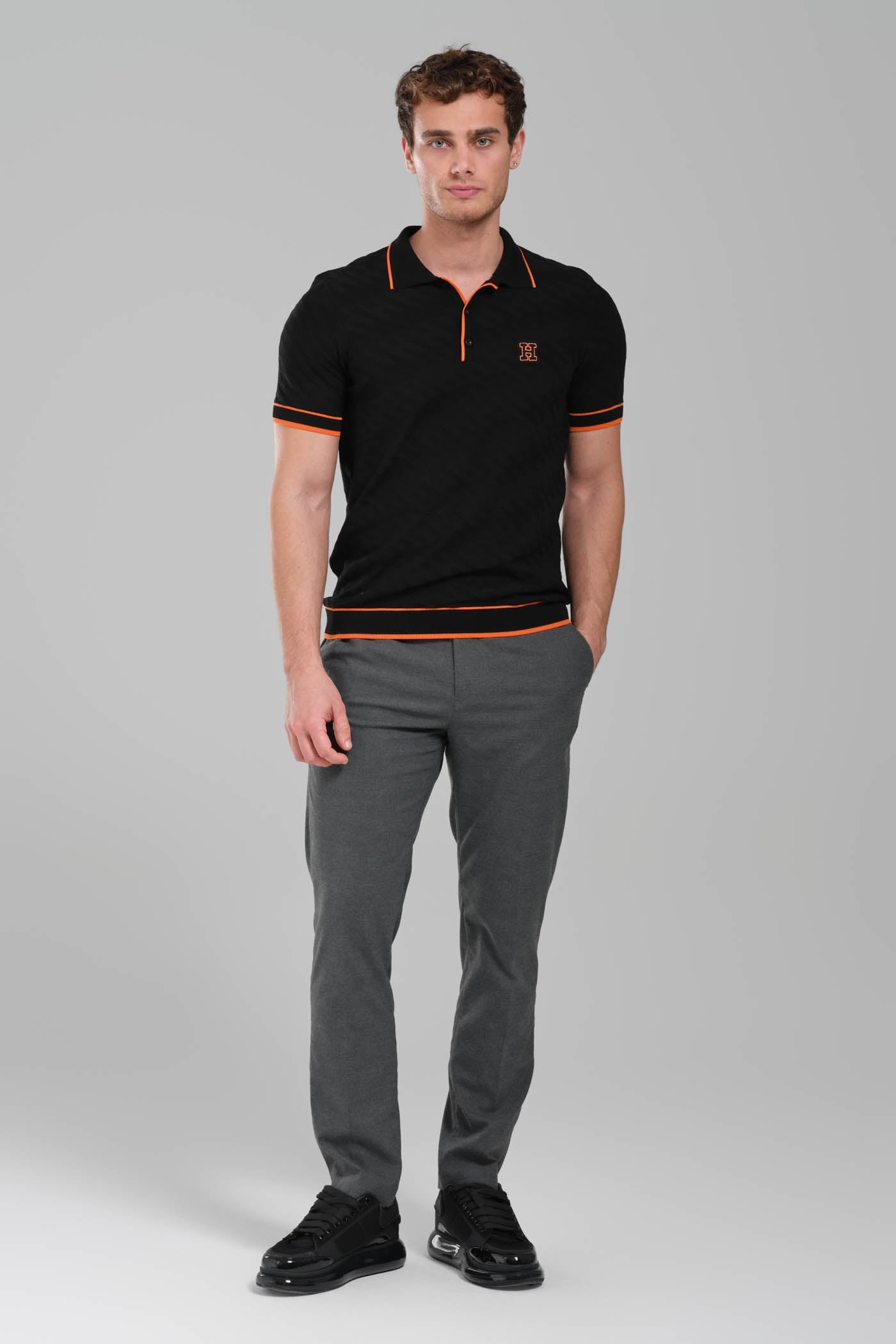 Hermes Black Polo Shirt with Orange Details