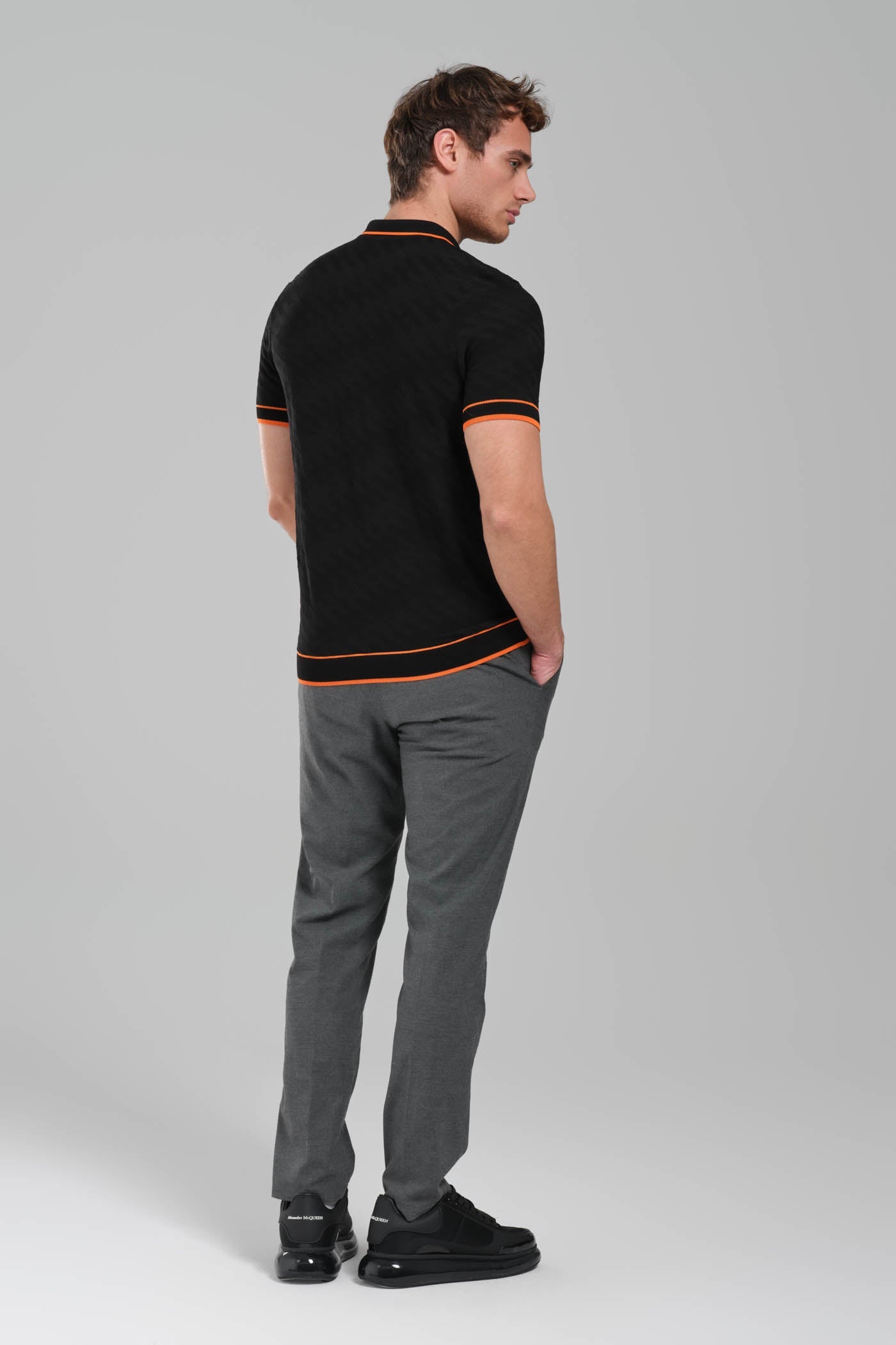 Hermes Black Polo Shirt with Orange Details