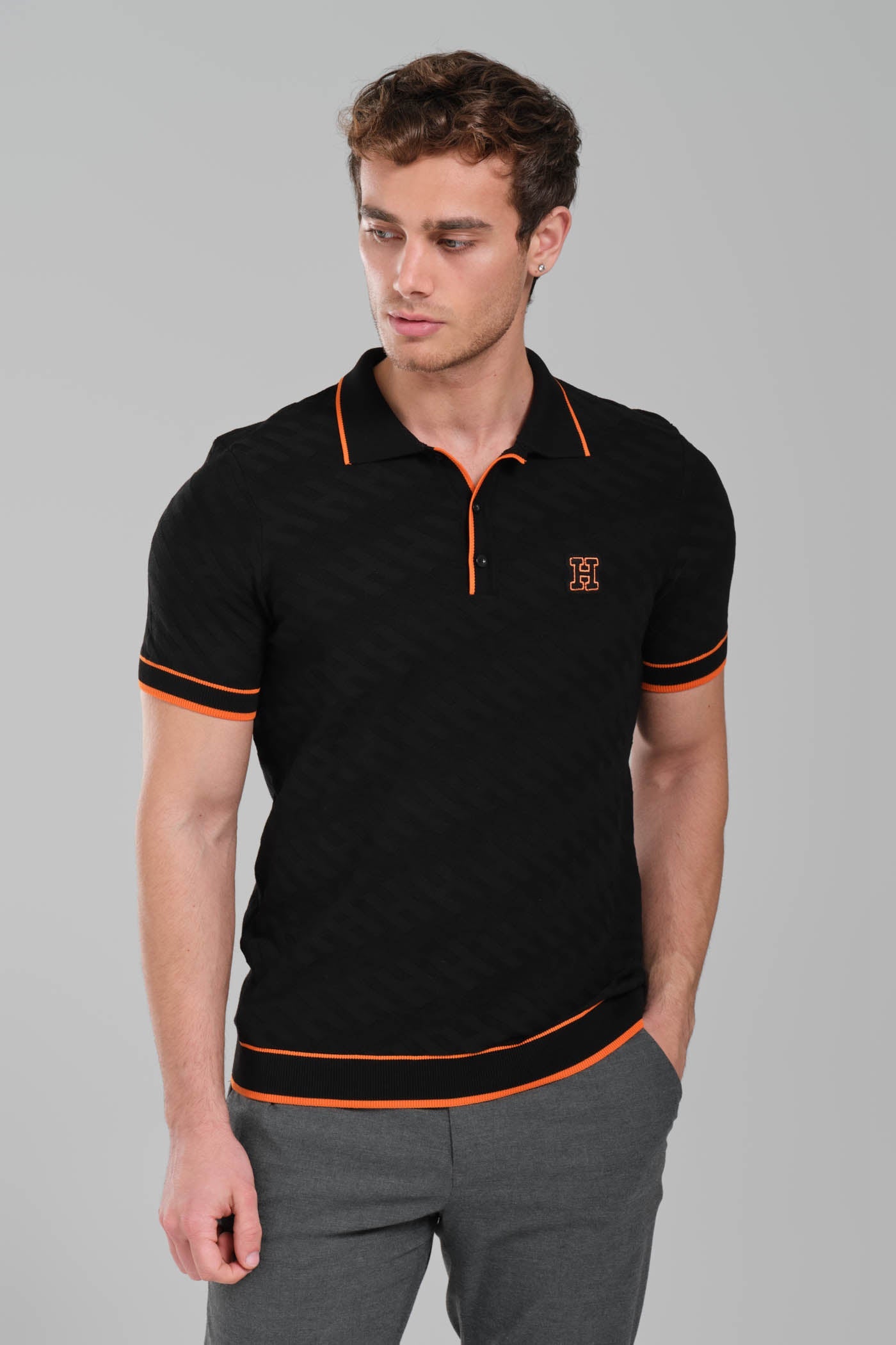 Hermes Black Polo Shirt with Orange Details