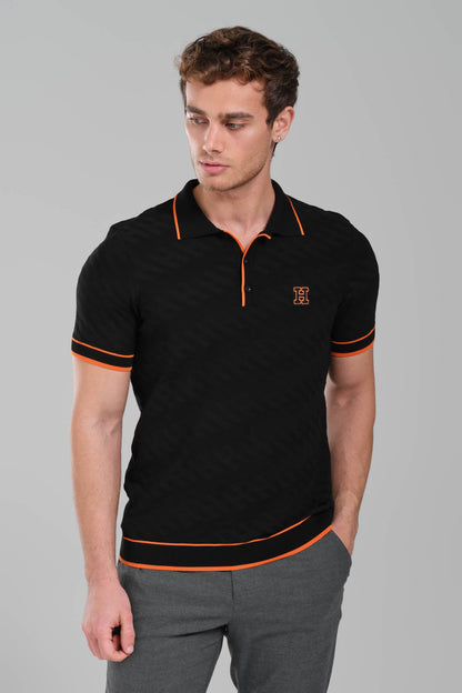 Hermes Black Polo Shirt with Orange Details