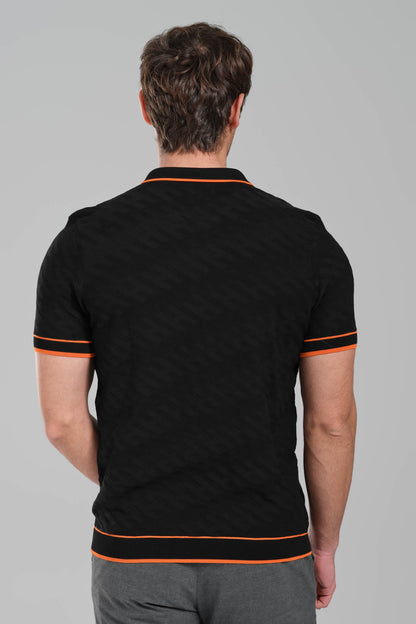 Hermes Black Polo Shirt with Orange Details