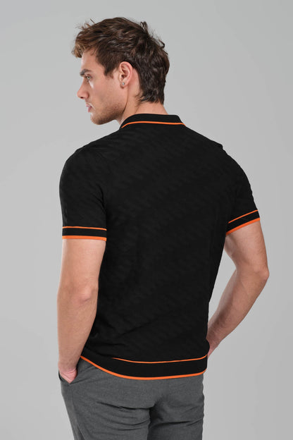 Hermes Black Polo Shirt with Orange Details