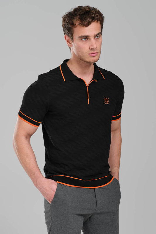 Hermes Black Polo Shirt with Orange Details