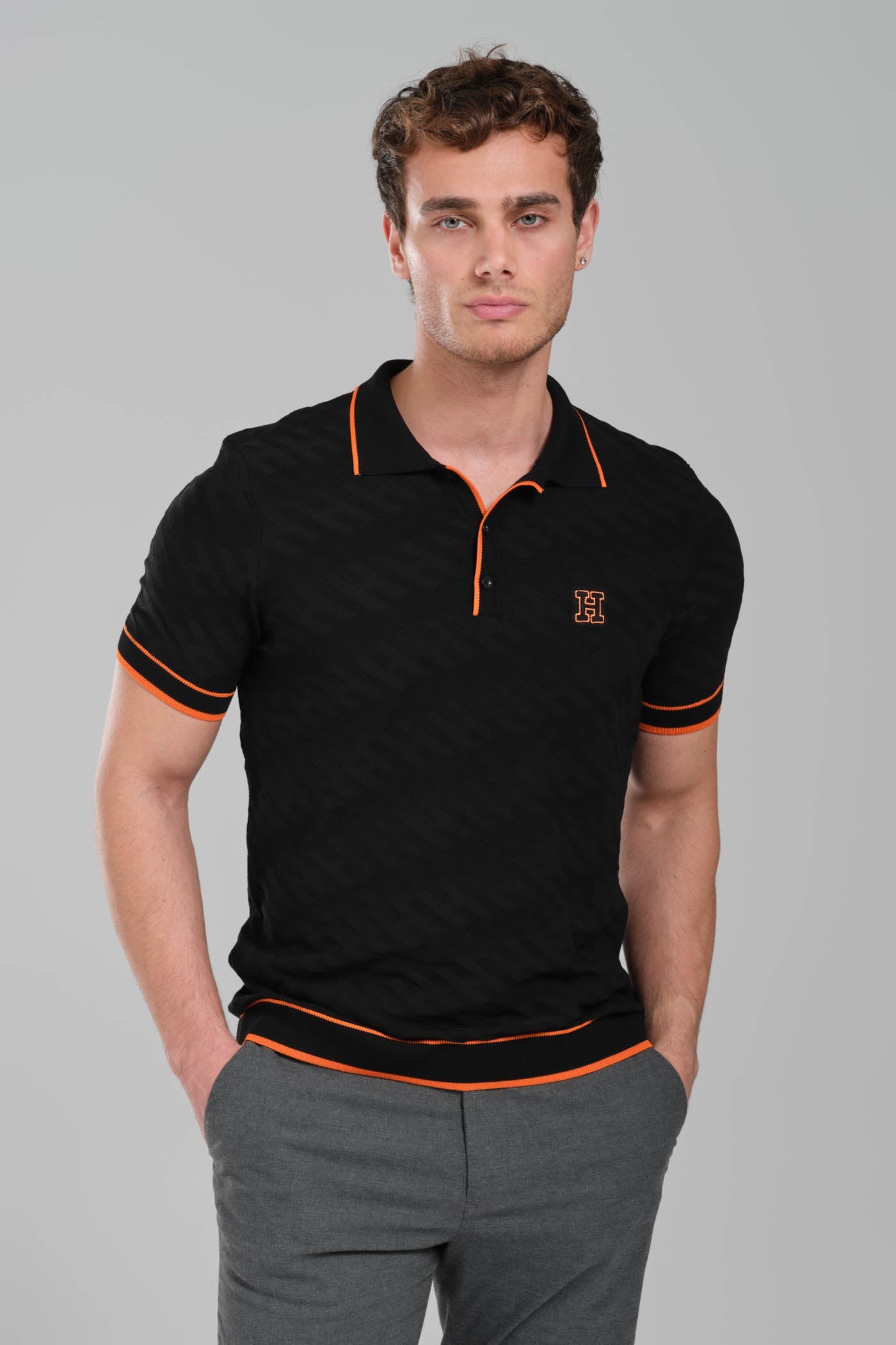 Hermes Black Polo Shirt with Orange Details