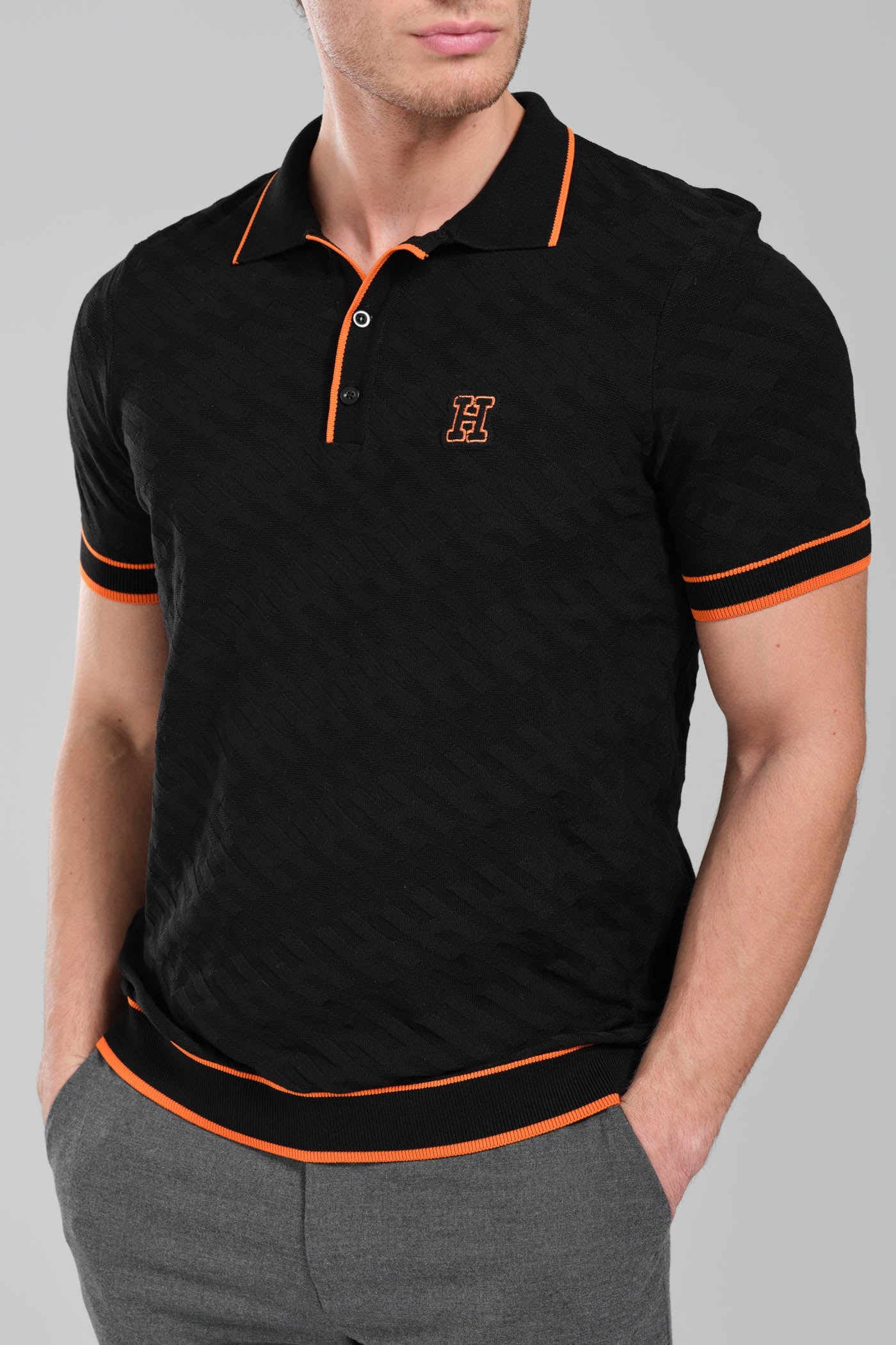 Hermes Black Polo Shirt with Orange Details