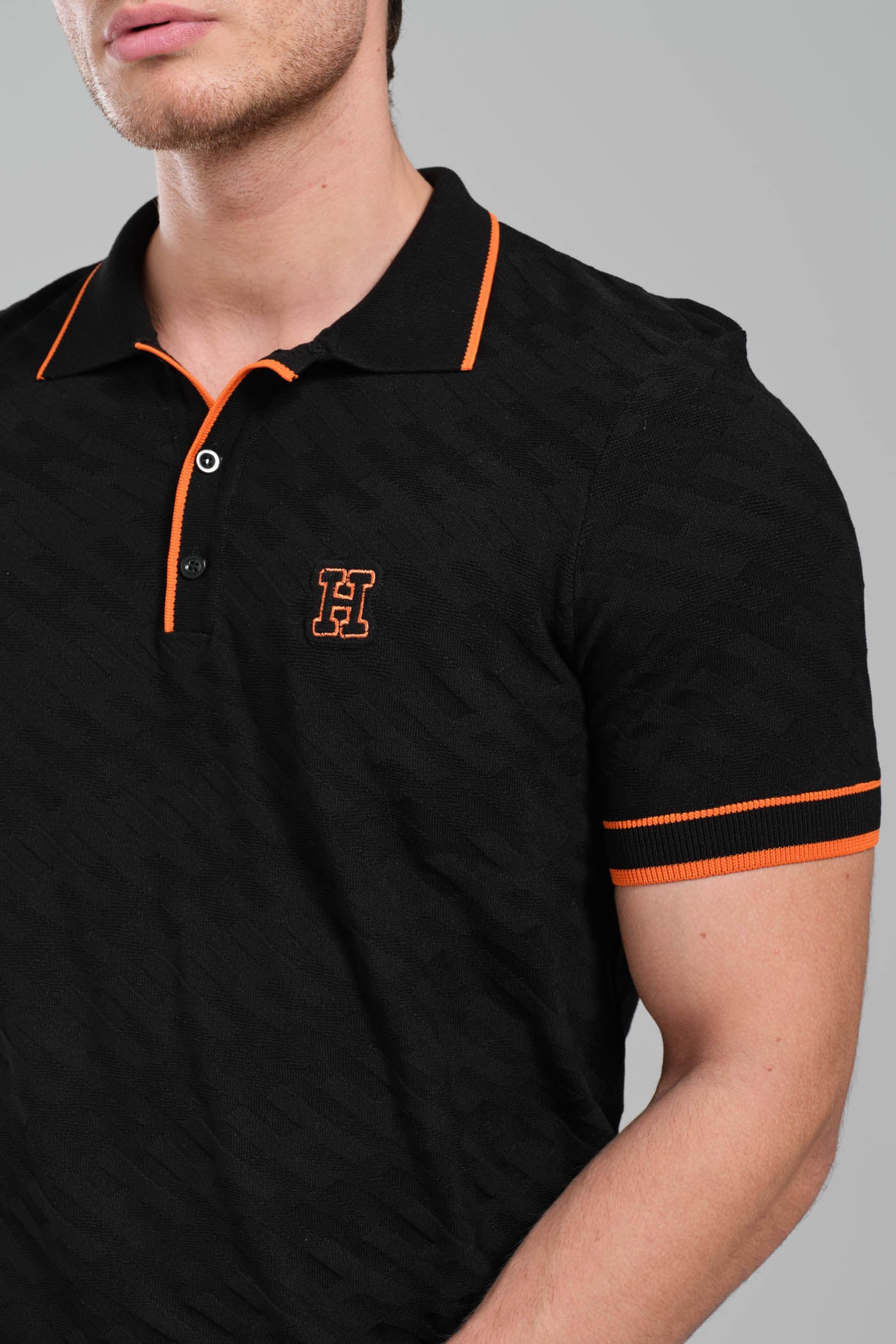Hermes Black Polo Shirt with Orange Details