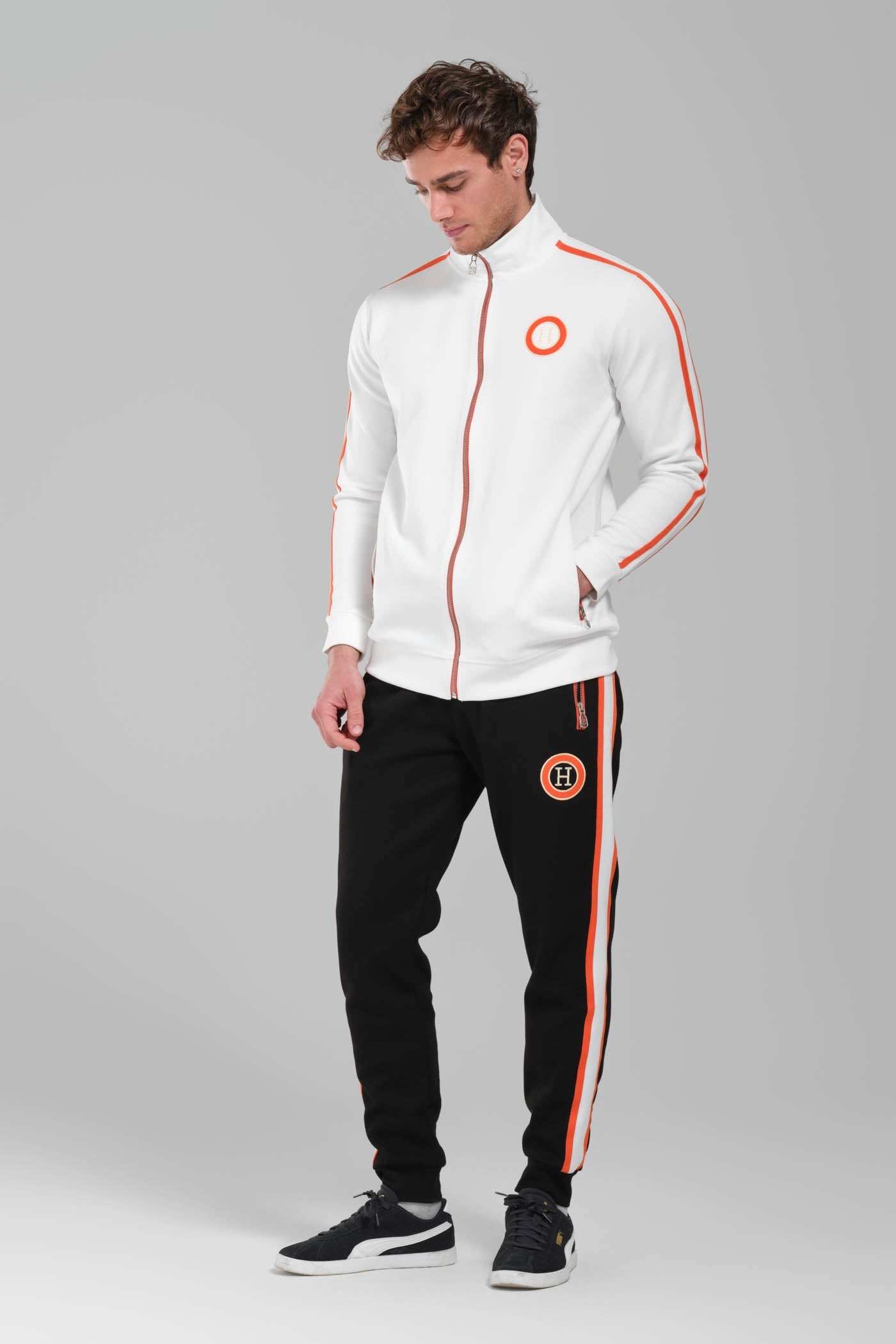 Hermes White and Black Contrast Tracksuit with Orange Accents