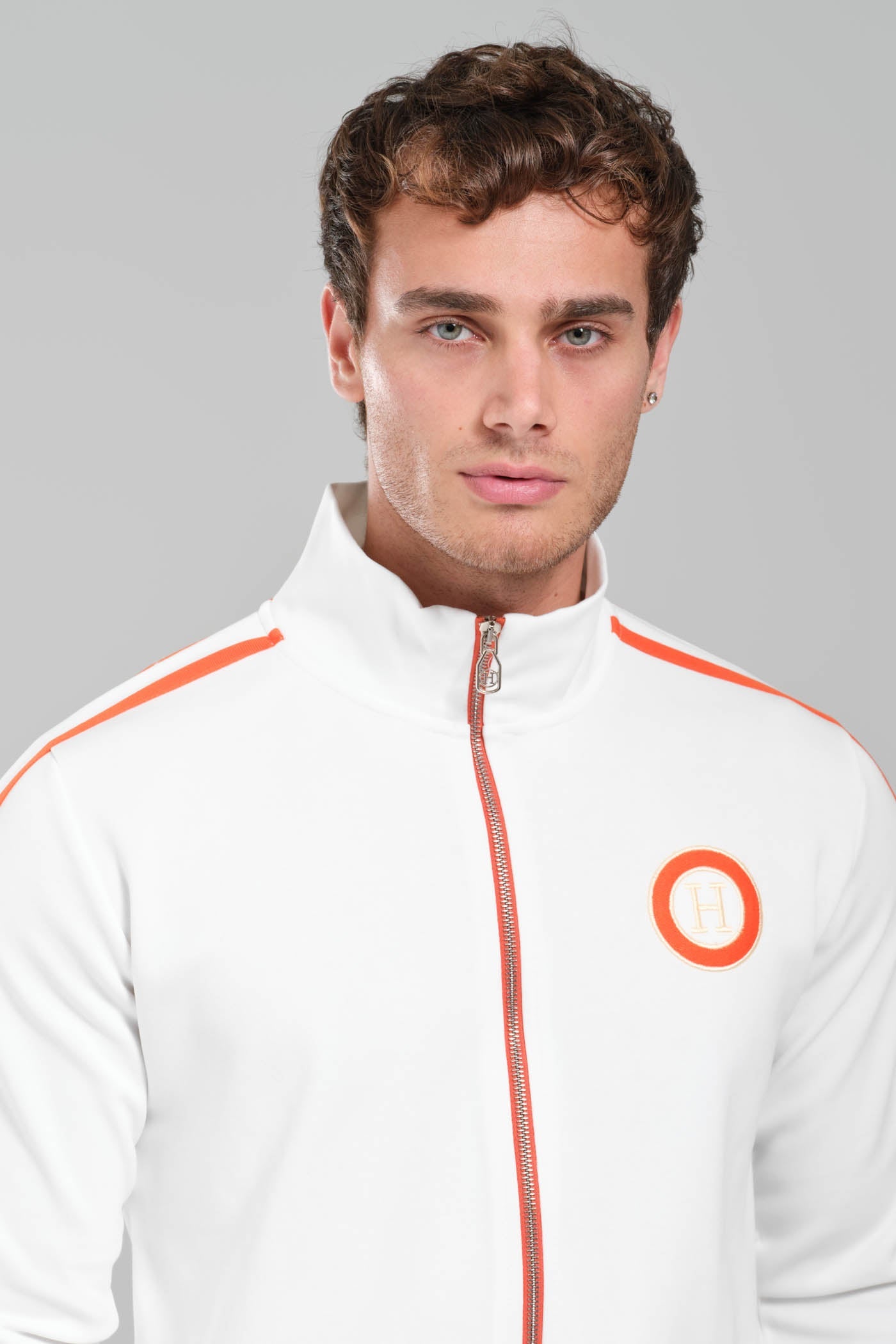 Hermes White and Black Contrast Tracksuit with Orange Accents
