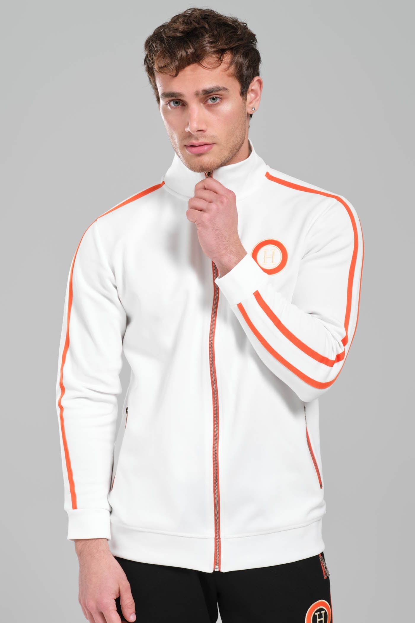 Hermes White and Black Contrast Tracksuit with Orange Accents