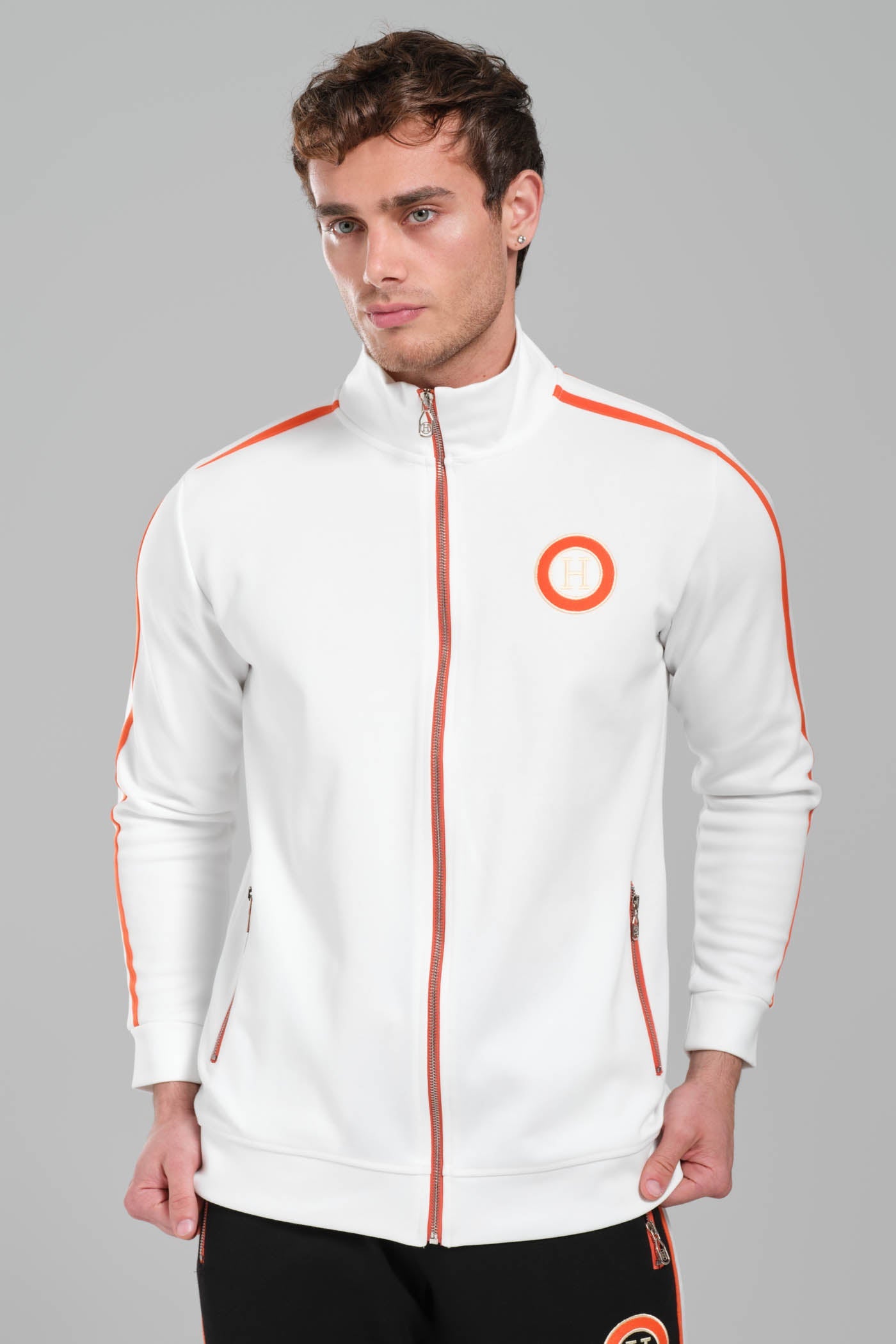 Hermes White and Black Contrast Tracksuit with Orange Accents