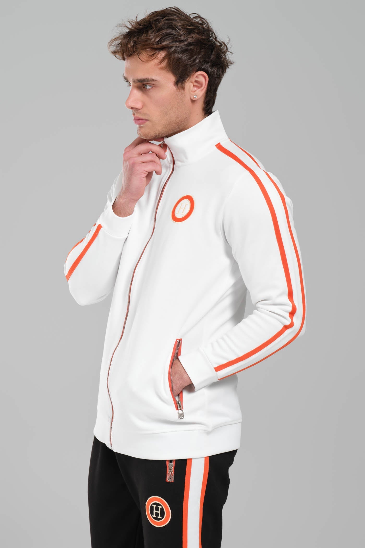 Hermes White and Black Contrast Tracksuit with Orange Accents
